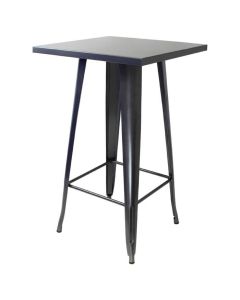 Profile view of gloss gun metal Tolix bar table