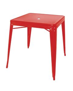 Profile view of red Tolix stacking table