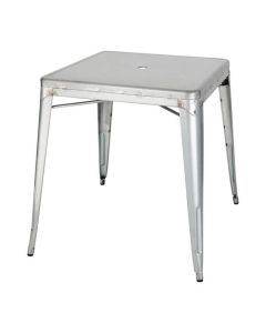 Profile view of industrial grey Tolix stacking table