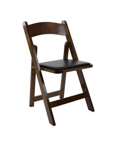 Profile view of dark wood wooden folding chair