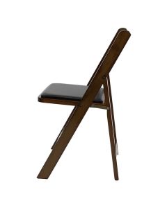 Profile view of dark wood wooden folding chair