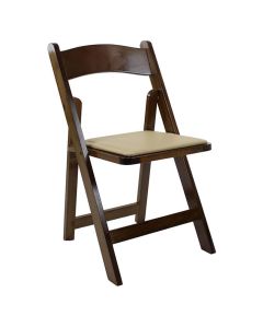 Profile view of dark wood wooden folding chair