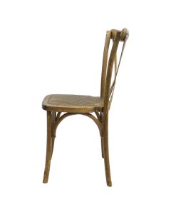 Profile view of rustic rattan Crossback chair