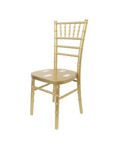 Profile view of gold Chiavari chair