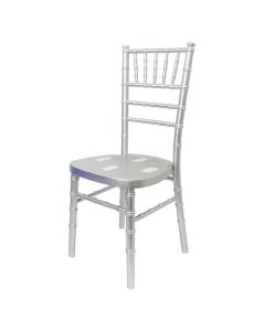 Profile view of silver Chiavari chair