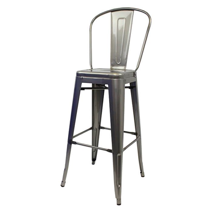 Tolix Style Bistro Bar Height Stool with High Back | Industrial Grey