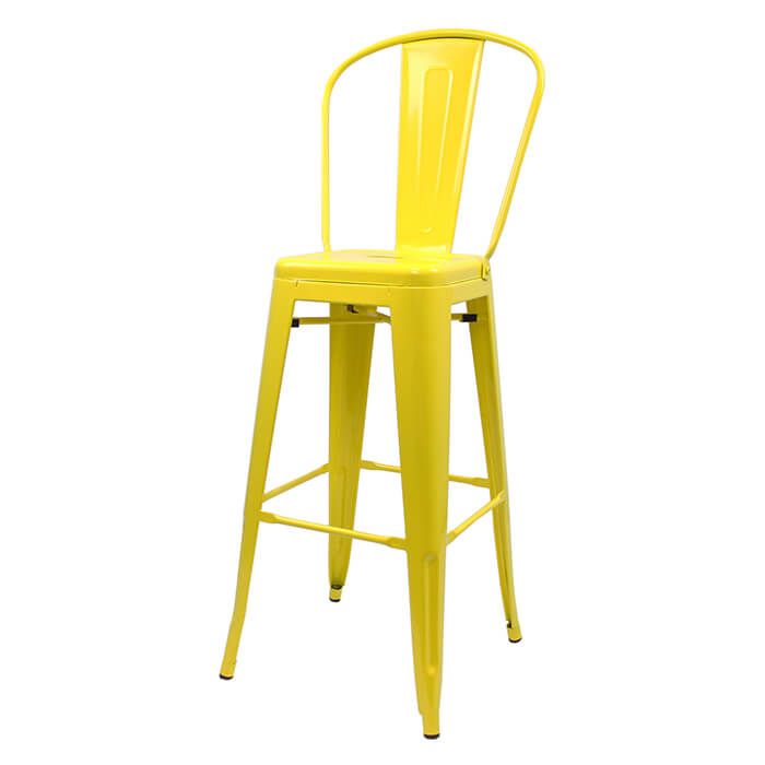 Tolix Style Bistro Bar Height Stool with High Back | Yellow
