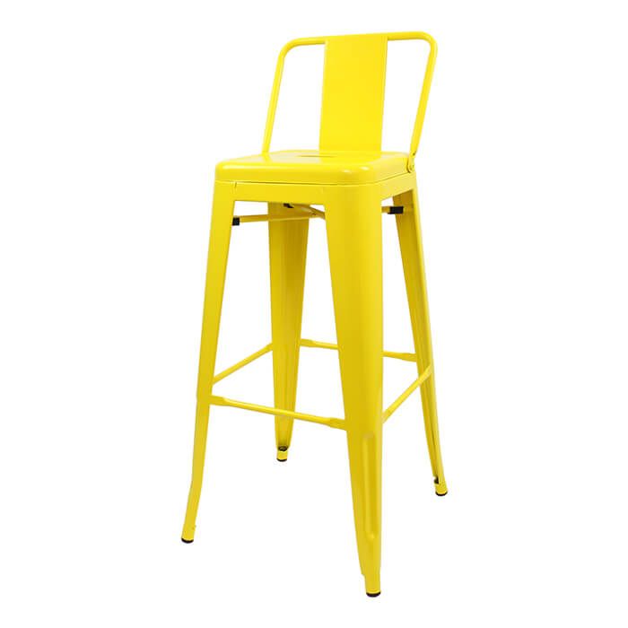Tolix Style Bistro Bar Height Stool with Low Back | Yellow