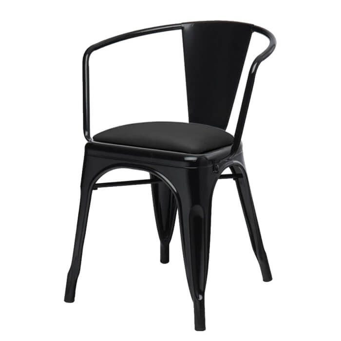 Tolix Style Bistro Armchair with Dome Seat | Gloss Black