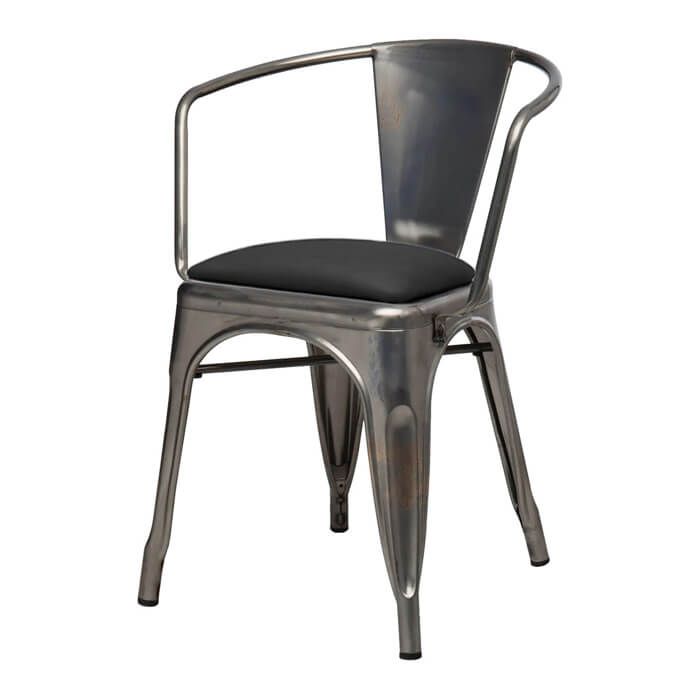 Tolix Style Bistro Armchair with Dome Seat | Industrial Grey