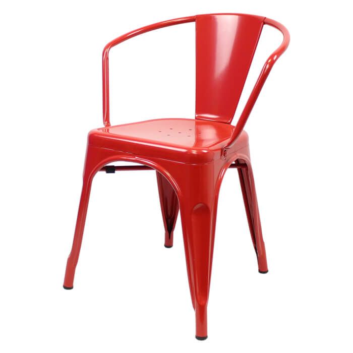 Tolix Style Bistro Chair with Arms | Red