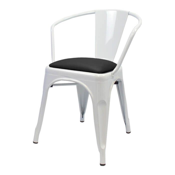Tolix Style Bistro Armchair with Dome Seat | White