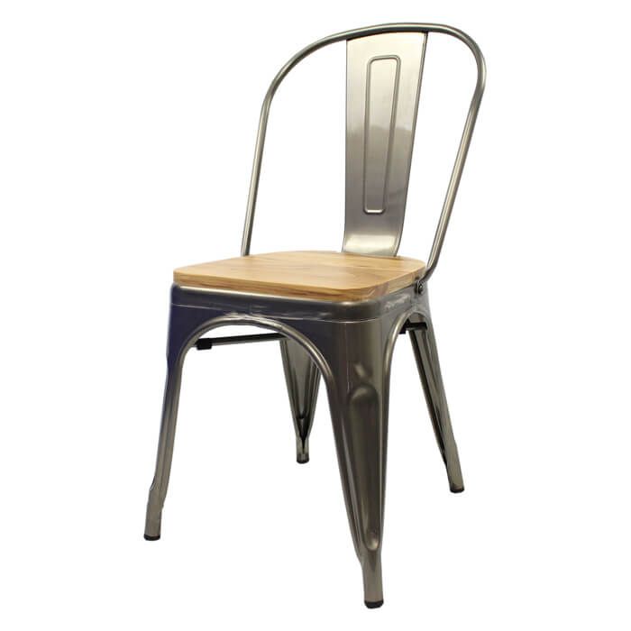 Tolix Style Bistro Chair with Wooden Seat | Industrial Grey