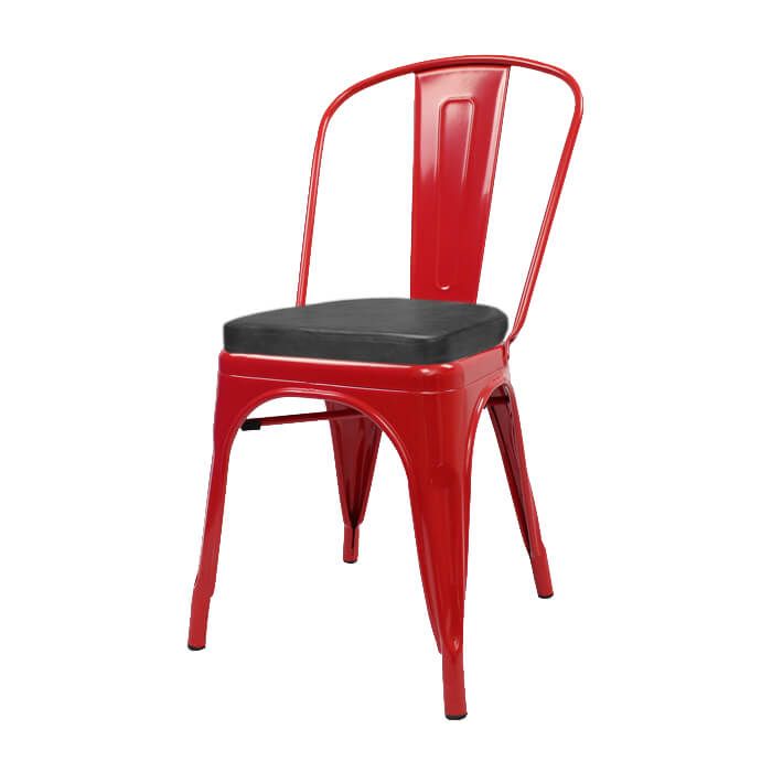 Tolix Style Bistro Chair with Box Seat | Red