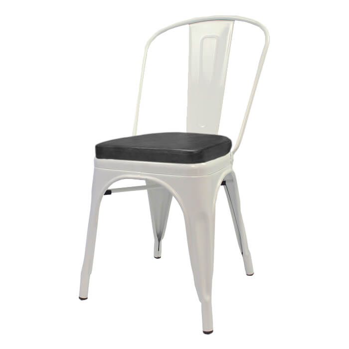 Tolix Style Bistro Chair with Box Seat | White