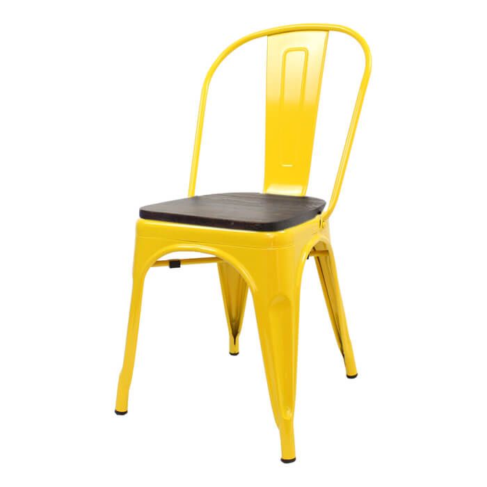 Tolix Style Bistro Chair with Wooden Seat | Yellow