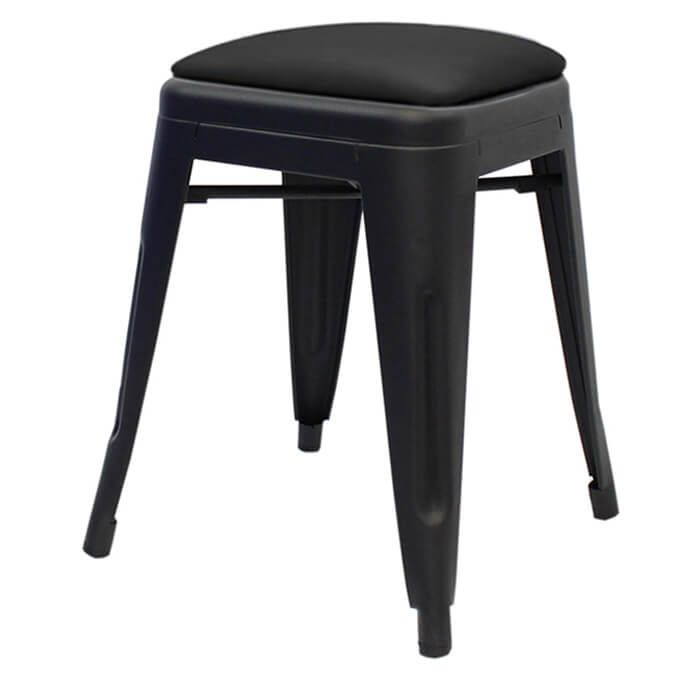Tolix Style Bistro Low Stool with Dome Seat | Matte Black