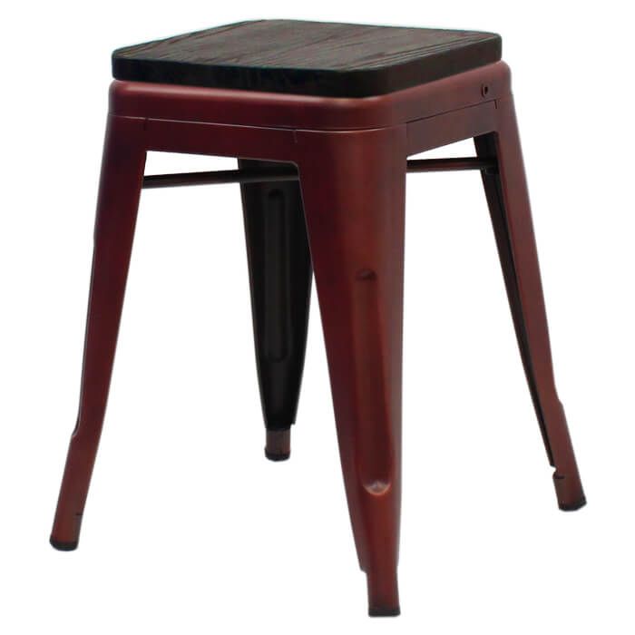 Tolix Style Bistro Low Stool with Wooden Seat | Copper