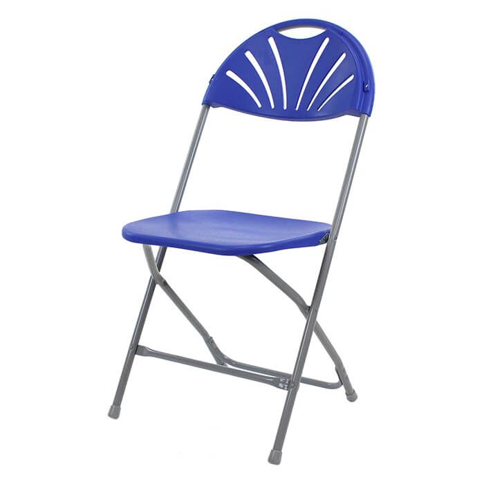 Plastic Folding Event Chair Fanback | Grey Frame Blue Shell