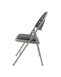 Profile view of charcoal premium comfort folding chair