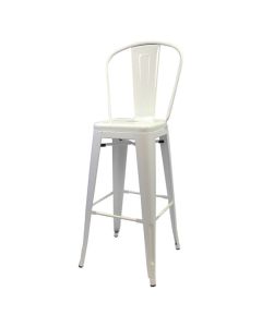 Tolix Style Bistro Bar Height Stool with High Back | White