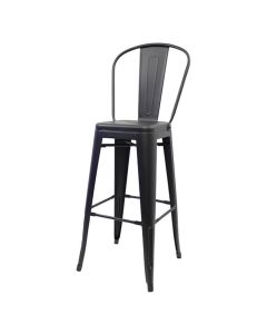 Tolix Style Bistro Bar Height Stool with High Back | Matte Gun Metal 