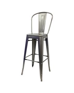 Tolix Style Bistro Bar Height Stool with High Back | Industrial Grey