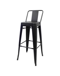 Tolix Style Bistro Bar Height Stool with Low Back | Matte Gun Metal