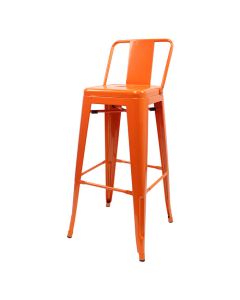 Profile view of orange Tolix low back stool