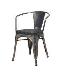 Tolix Style Bistro Armchair with Box Seat | Industrial Grey