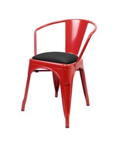 Tolix Style Bistro Armchair with Dome Seat | Red