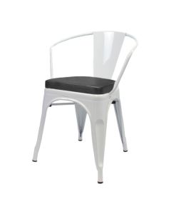 Tolix Style Bistro Armchair with Box Seat | White