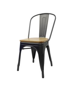 Tolix Style Bistro Chair with Wooden Seat | Gun Metal Grey