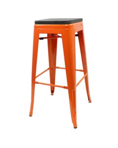 Tolix Style Bistro Bar Stool with Wooden Seat | Orange