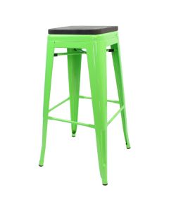Tolix Style Bistro Bar Stool with Wooden Seat | Green