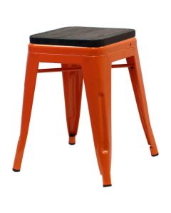 Tolix Style Bistro Low Stool with Wooden Seat | Orange