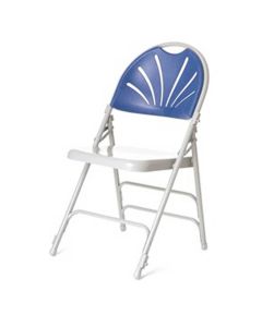 Profile view of blue premium Prima folding chair