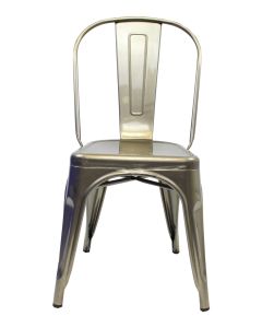 Profile view of industrial grey Tolix breakfast bar stool