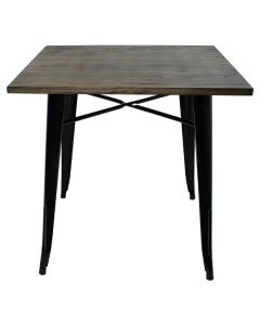 Tolix Style Dining Table | Gloss Black Dark Oak Top
