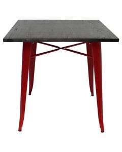 Tolix Style Dining Table | Gloss Red Dark Oak Top
