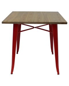 Tolix Style Dining Table | Gloss Red Light Oak Top