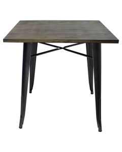 Tolix Style Dining Table | Gloss Gun Metal Grey Dark Oak Top