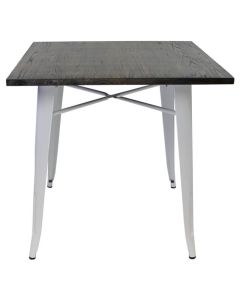 Tolix Style Dining Table | Gloss White Dark Oak Top