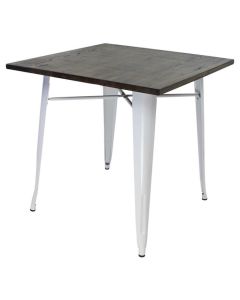 Tolix Style Dining Table | Gloss White Dark Oak Top