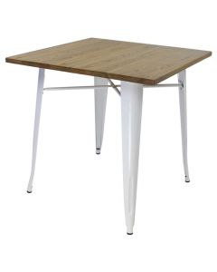 Tolix Style Dining Table | Gloss White Light Oak Top