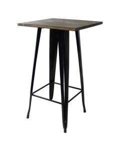 Tolix Style Bar Table | Gloss Black Dark Oak Top