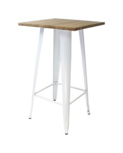 Tolix Style Bar Table | Gloss White Light Oak Top