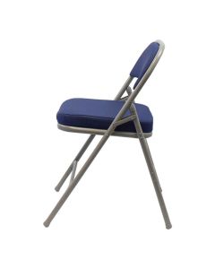 Profile view of blue premium plus comfort folding chair