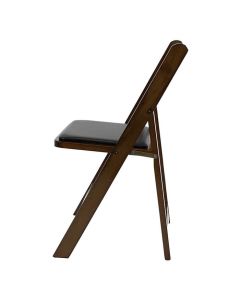 Profile view of dark wood wooden folding chair