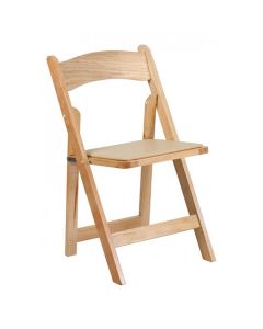 Profile view of natural wooden folding chair